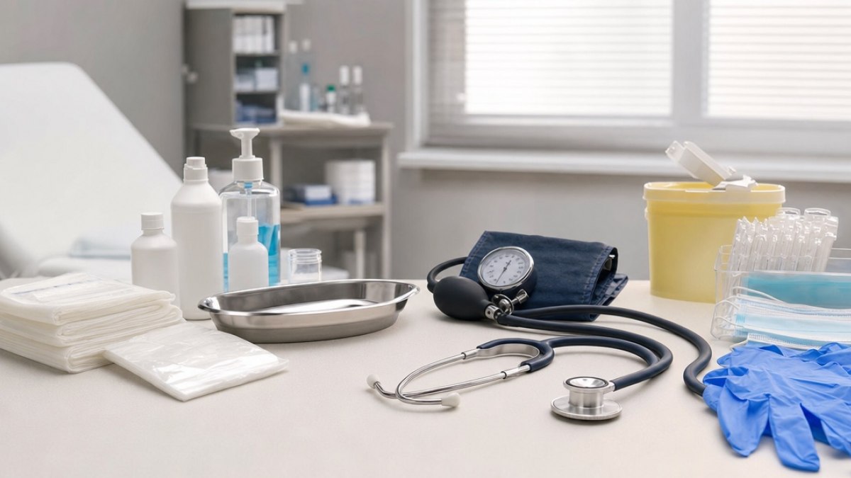 Matériel médical organisé dans un cabinet de soins