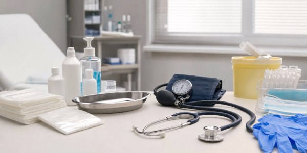 Matériel médical organisé dans un cabinet de soins