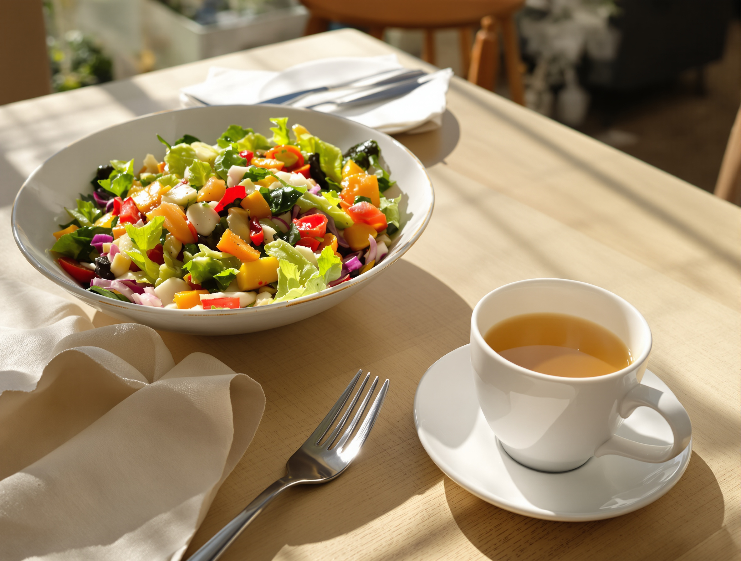 Table de repas saine, colorée, ambiance calme sans technologie