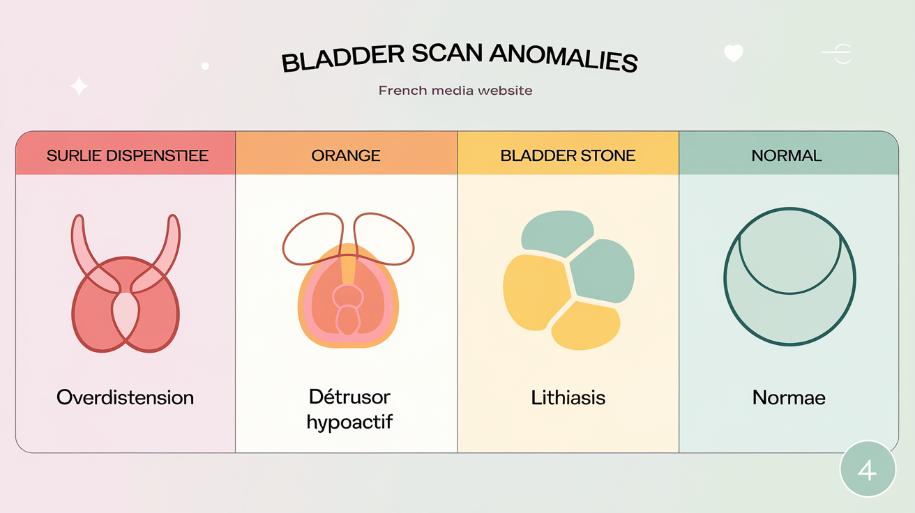 Tableau des anomalies détectées par scanner vésical avec codes couleur