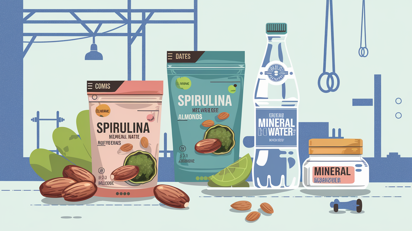 Tableau de collation pré-entraînement avec dattes, spiruline et amandes
