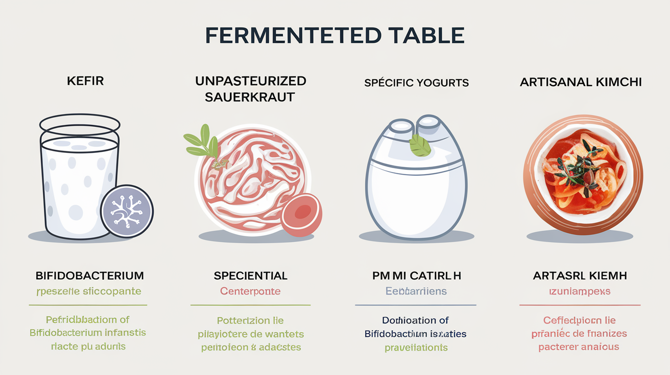 Tableau aliments fermentés riches en Bifidobacterium infantis