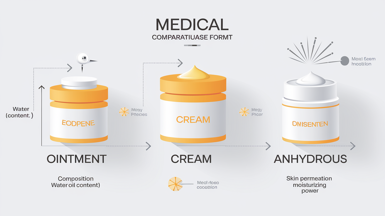 Comparatif des formes galéniques : pommade, crème et pommade anhydre