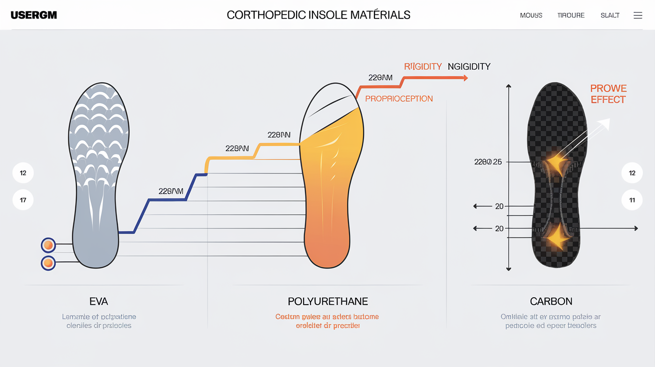 Tableau comparatif des matériaux EVA, polyuréthane et carbone pour semelles orthopédiques