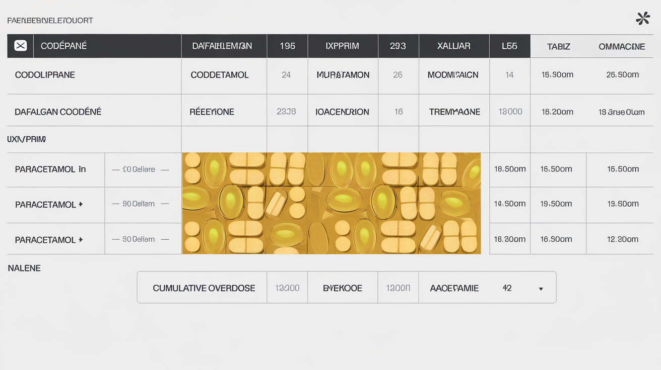 Tableau comparatif spécialités paracétamol à risques de cumul