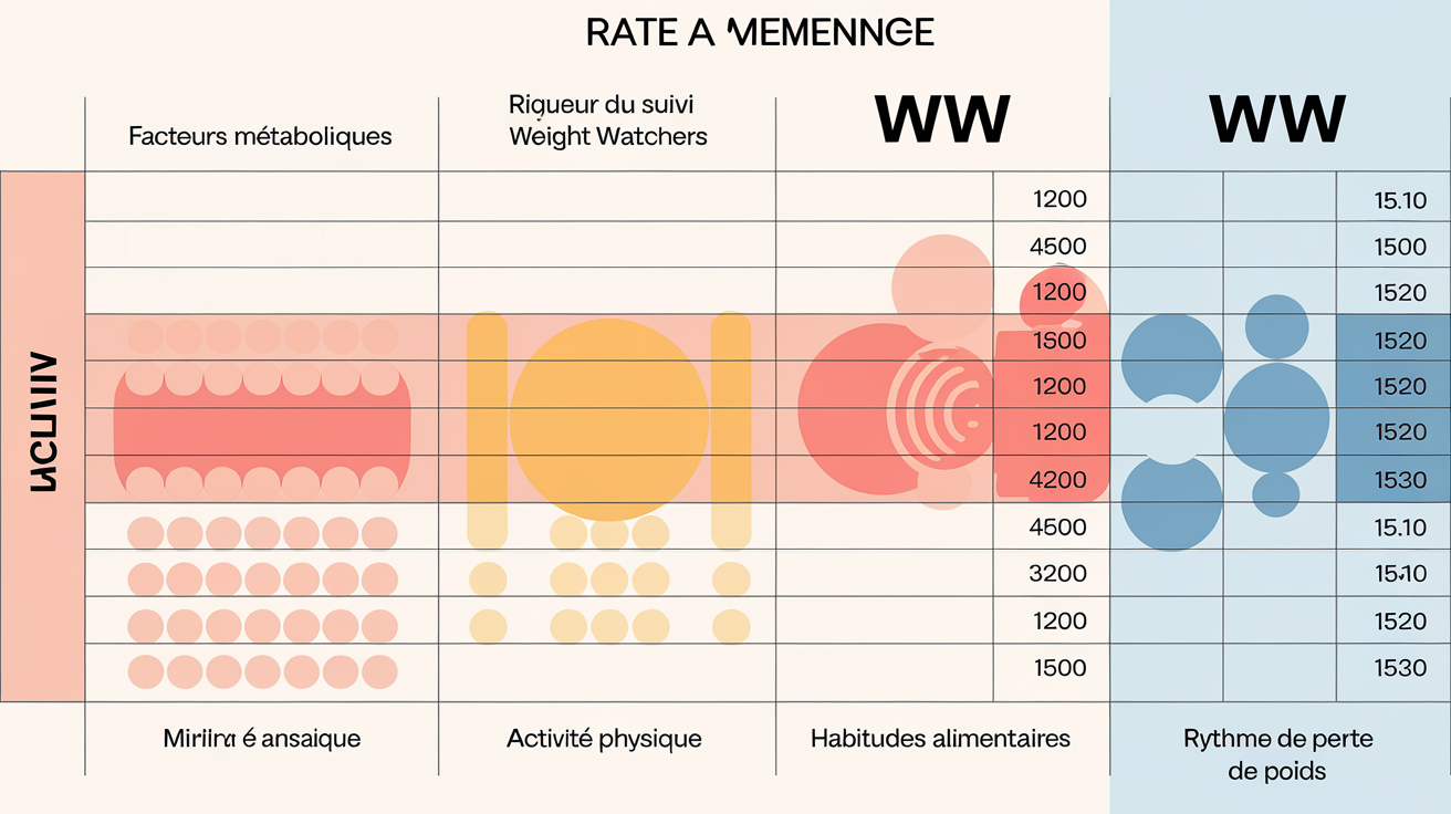 Tableau comparatif des facteurs métaboliques, rigueur Weight Watchers, activité physique et habitudes alimentaires influant sur la perte de poids