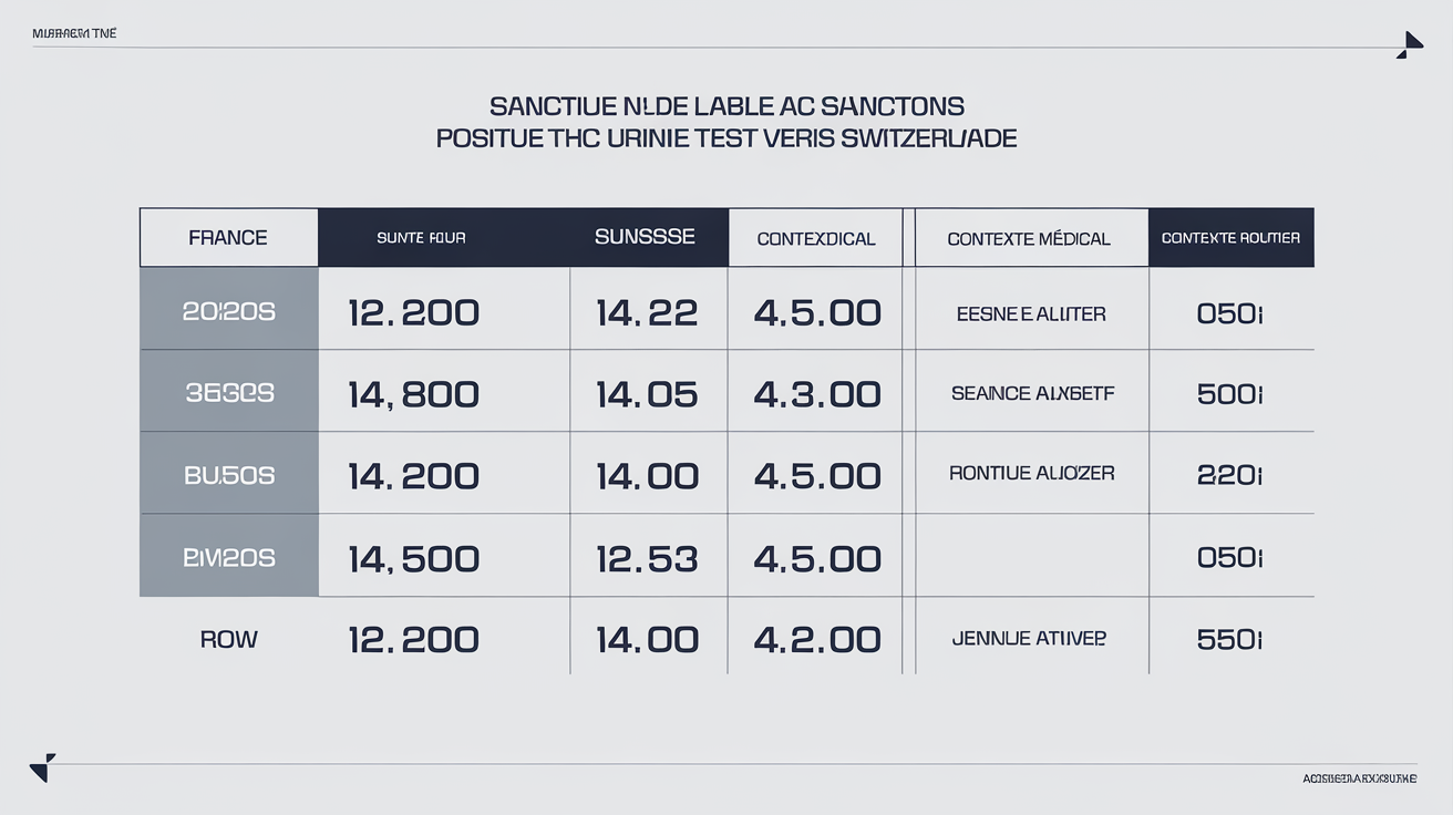 Tableau comparatif des sanctions légales pour un test urinaire positif au THC
