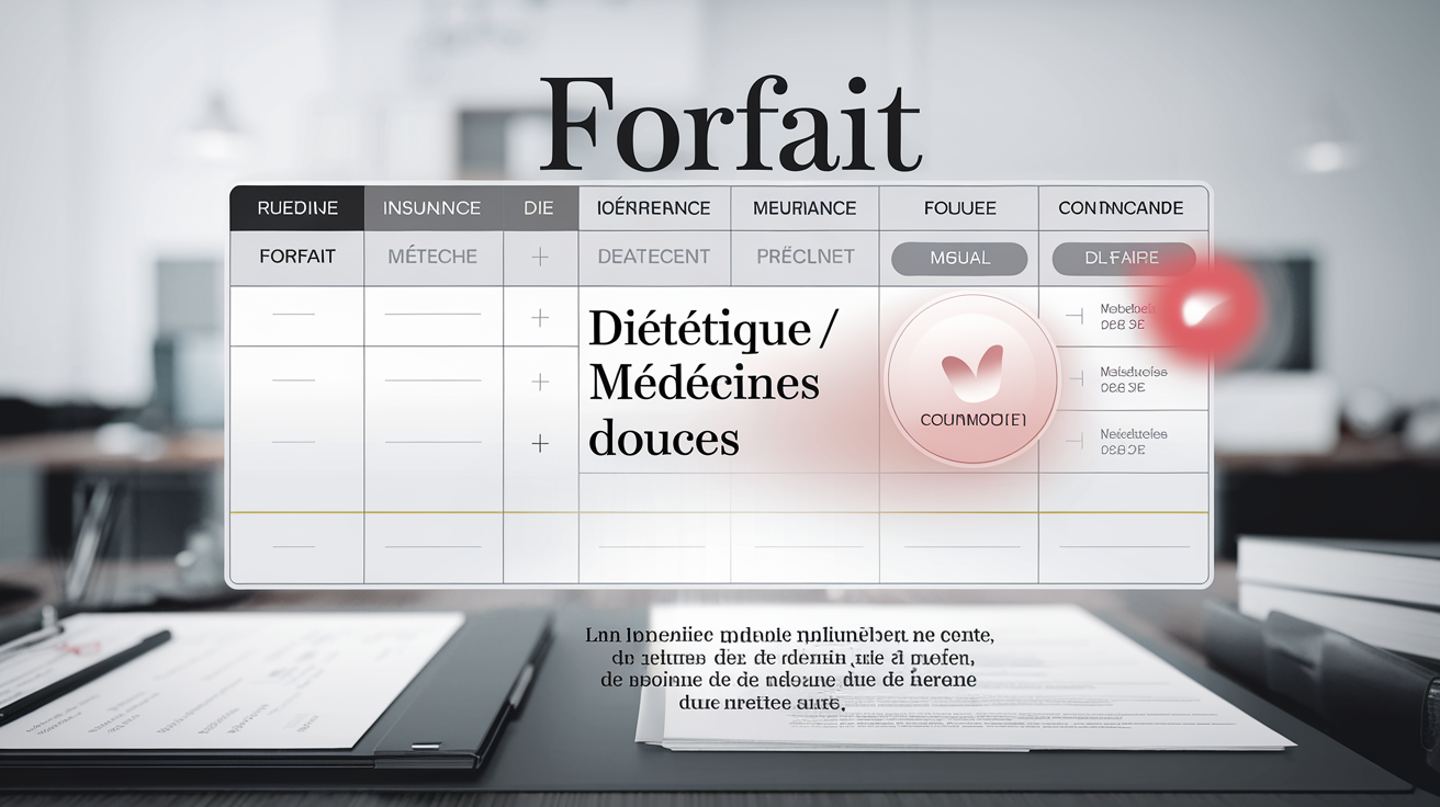 Tableau de garanties santé avec ligne diététique mise en évidence