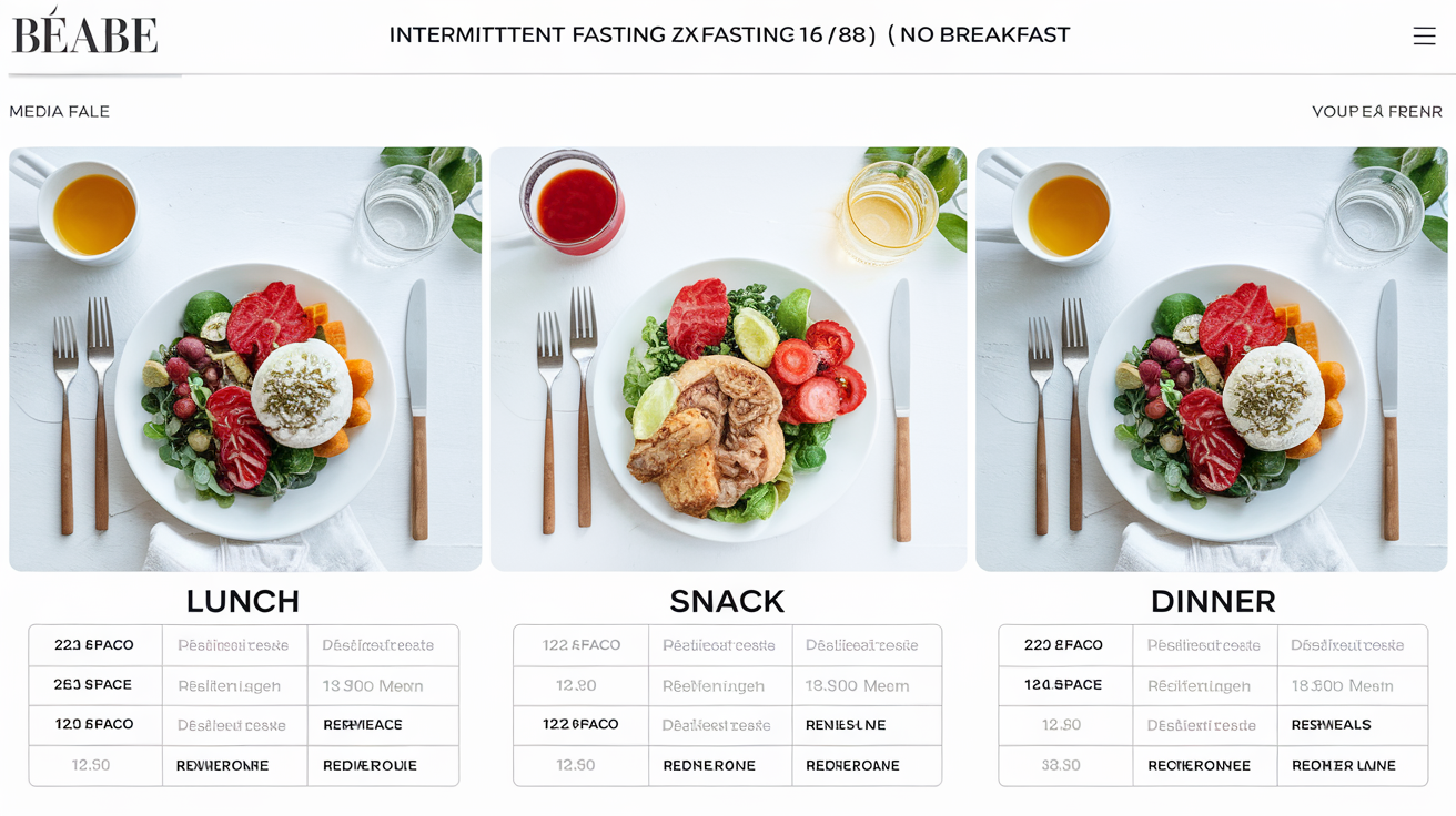 Tableau repas type intermittent fasting sans petit-déjeuner