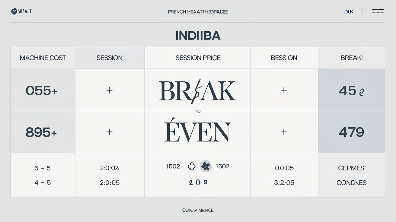 Tableau calcul rentabilité appareil Indiba cabinet kinésithérapie