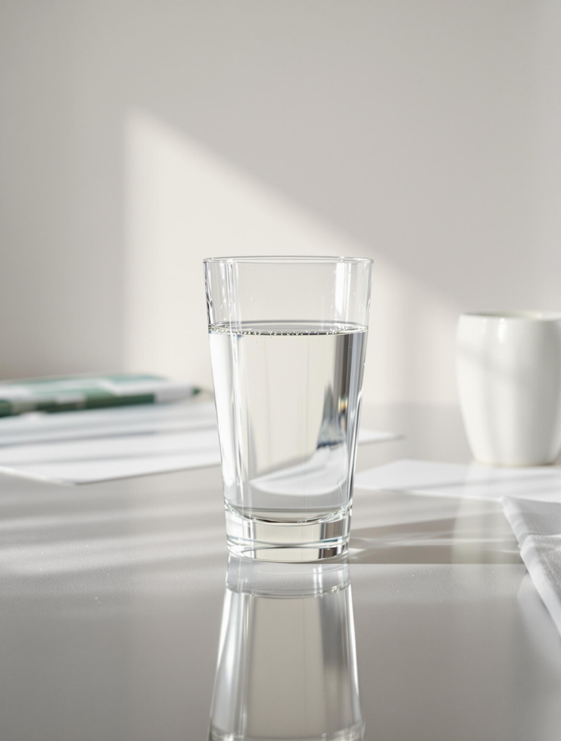 Verre d'eau sur table médicale pour récupération après cystoscopie