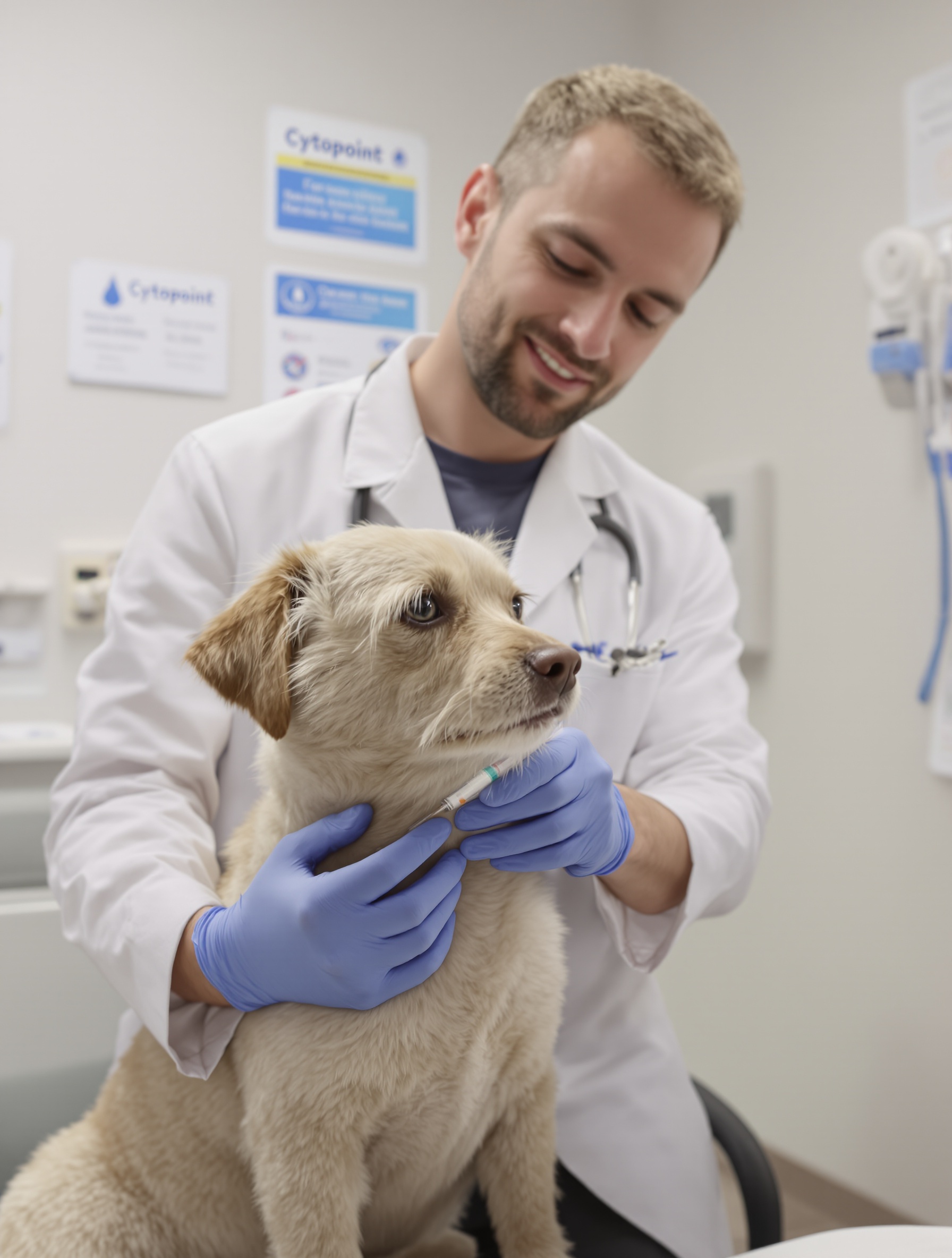Un vétérinaire administrant une injection de Cytopoint à un chien.