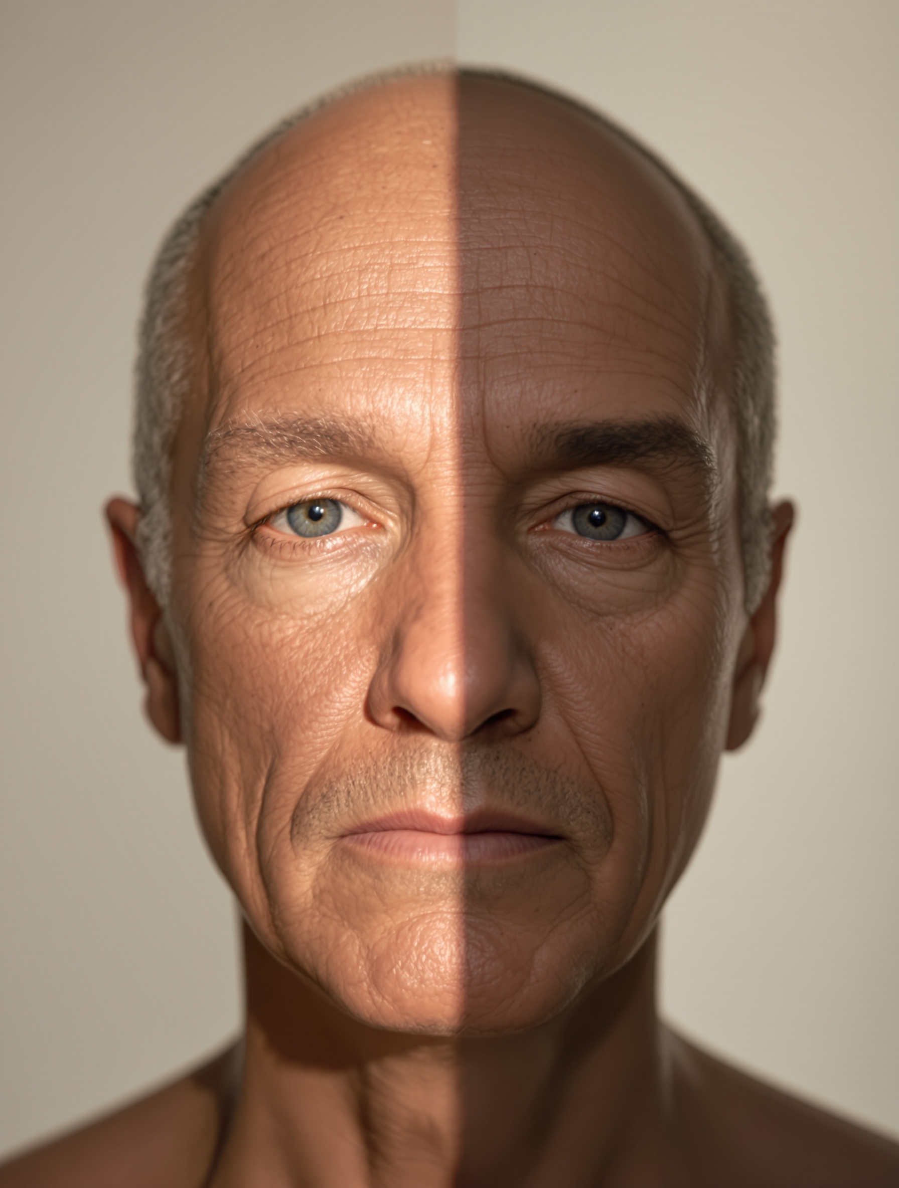Visage partagé entre jeunesse et vieillissement