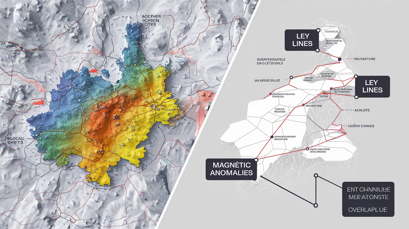 Comparaison visuelle anomalies magnétiques et lignes de Ley